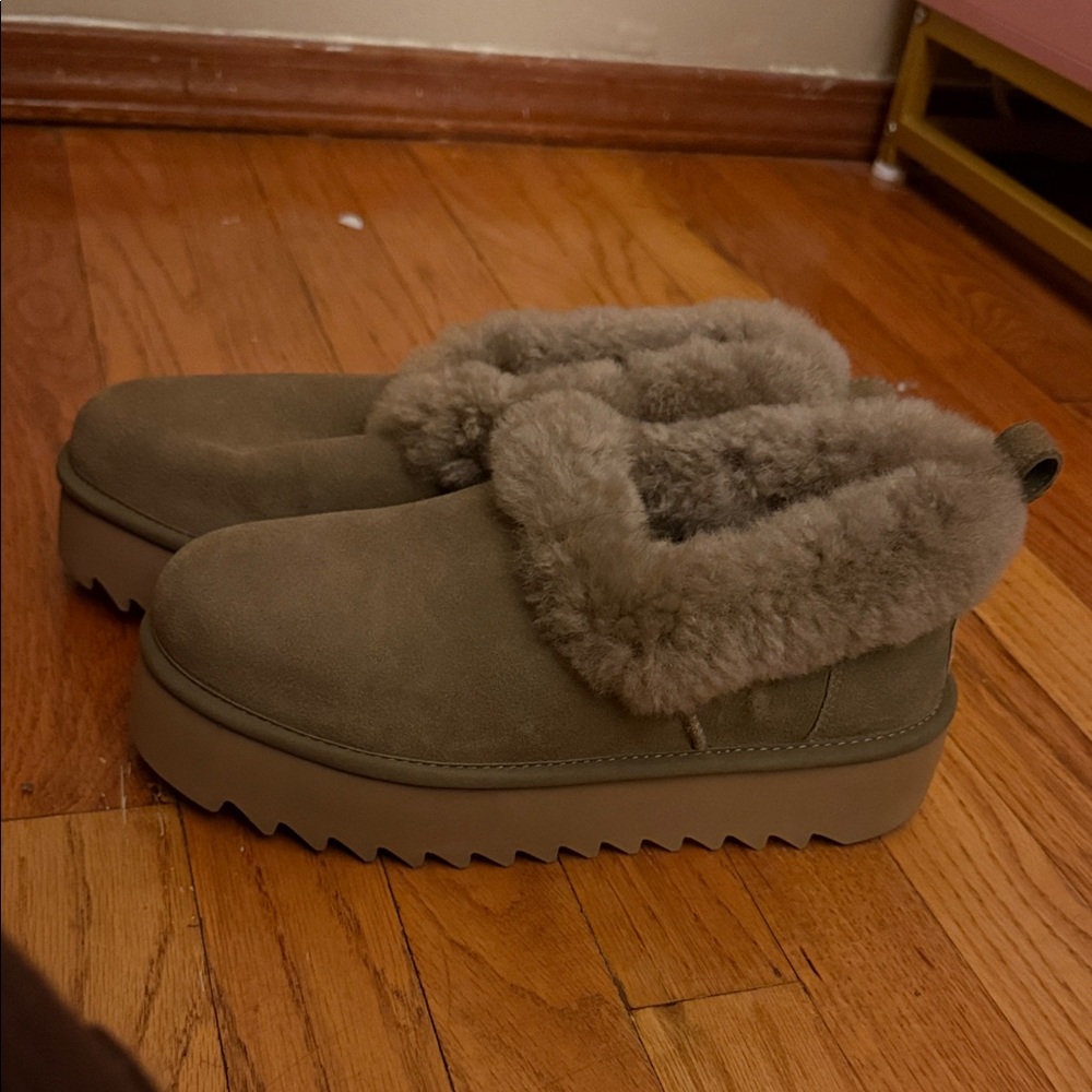 UGG Tan and Cream Fur-Lined Slippers